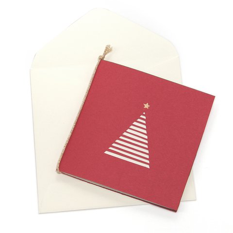 【切り絵のクリスマスカード】　ツリー・赤