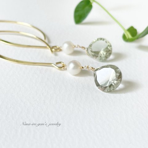  ＊再販＊14kgf green amethyst × pearl pierce