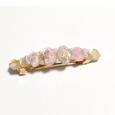 かすみ草　パール　レジン　ピンク　バレッタ