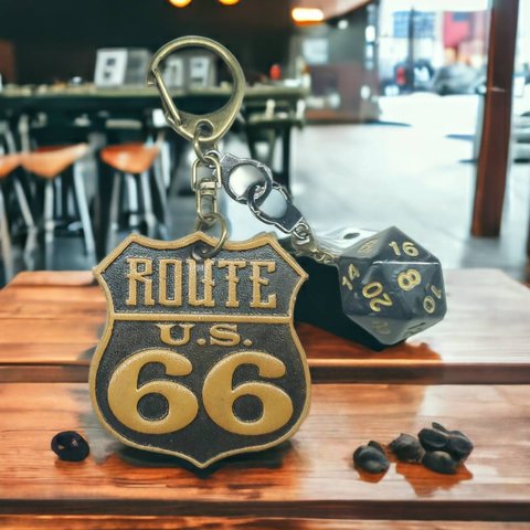 ROUTE66 ヌメ革 ダイス キーホルダー アンティーク　ブラウン