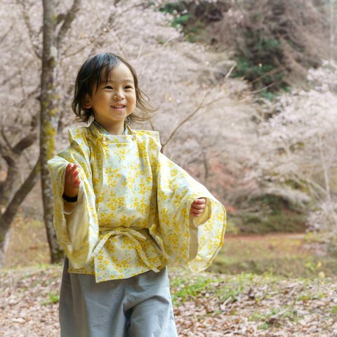 季節を楽しむ、童の水干。ミモザの和風セットアップ / ペンギンのおしり こどもの日 お宮参り 七五三 男の子 セレモニー フォーマル キッズ 初節句