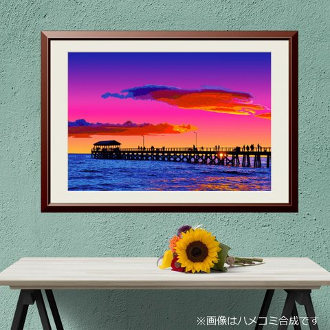 【アートポスター】オーストラリア 夕暮れのヘンリービーチ桟橋（作品No.207）