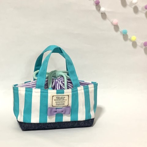 【SALE】お弁当袋　stripe 紫★No.149