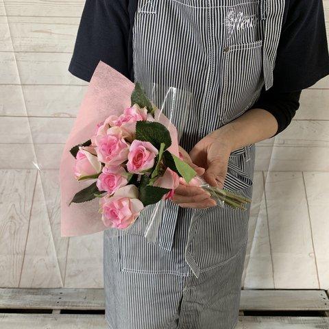 【造花】ピンクのバラブーケ/ピンクのバラ花束/bq-0004