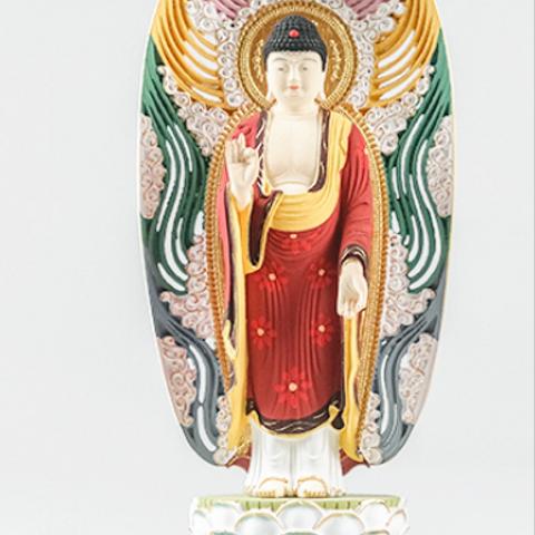 一刀彫り　仏教工芸品　彩繪  木彫仏教　精密彫刻　極上品　仏師で仕上げ品　阿弥陀如来座像