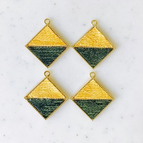 Yellow Green Fake Leather Gold Flamed Square Pendant Tops