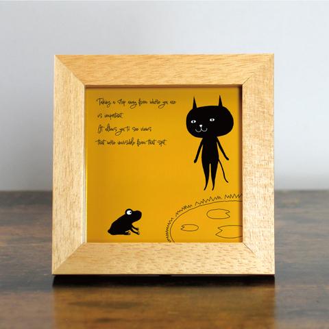 【額付き】 北欧　ネコ　猫　絵　絵画　アート　ポスター　黒猫　イラスト　グッズ　猫モチーフ　雑貨　「ねこのひげ　0075」