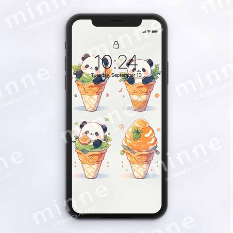 [かわいい／パンダ／クマ／熊／Panda ice cream／アイスクリーム]壁紙　スマホ壁紙　大人気-J