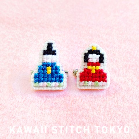 ひなまつり【ブローチ】バッチ バッジ 雛人形 ひな祭り 桃の節句 イベント 春 刺繍 かわいい クロスステッチ ポップ オーダーメイド