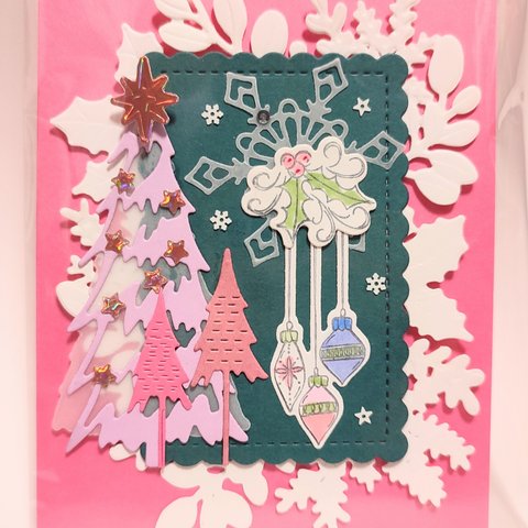 クリスマスカード「WHIMSICAL TREES 」　クリスマス　ライト　イルミネーション　プレゼント　ヒイラギ　雪　結晶　ポインセチア クリスマスツリｰ　  stampinup  ROSECRAFT