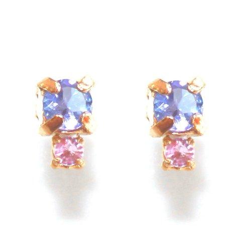 k18gp - pinky - Pink Sapphire & Tanzanite Earrings/pierce
