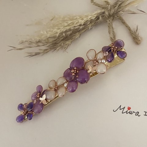 紫のお花のロングヘアクリップ♡ No.148