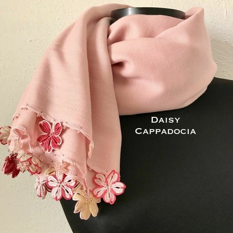 刺繍のお花つき　パシュミナストール　さくら　ピンク