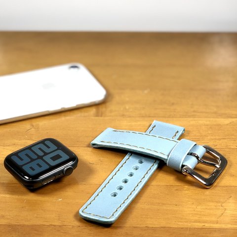 【現品限り】apple Watch アップルウォッチレザーバンド 【姫路レザーブルーグレー】ヌメ革 