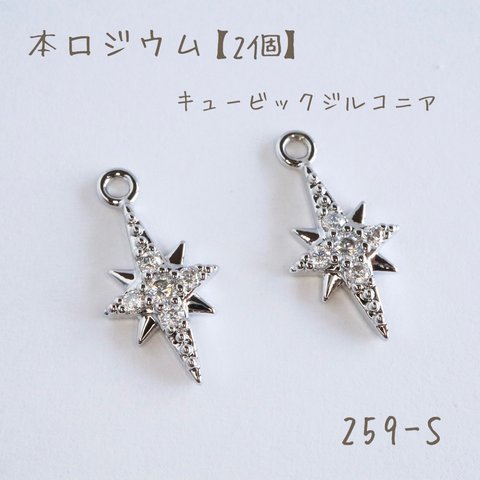 259-S   本ロジウム   cubic jewel star  チャーム　2個