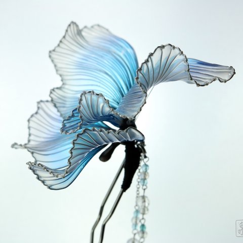 蝶の簪　-水と風-　　　　　かんざし　ディップアート　