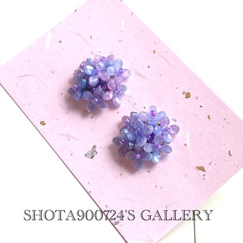 紫陽花ピアス　ライラック　イヤリング　樹脂ピアス　💜　紫陽花　紫　パープル