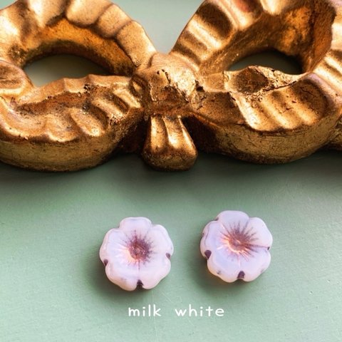 【2コセット】JIRI＊IVANA#czech beads#チェコビーズ　sea glass flower14㍉ milk white