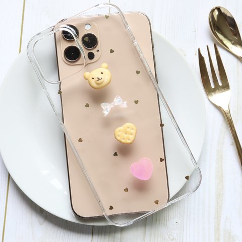 くまさんクッキーとグミ  iPhoneケース スマホケース  Android クリア　iPhone12 iPhone11 SE2 Galaxy Xperia 韓国　全機種