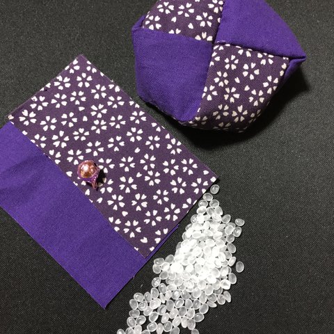 手作り鈴入りお手玉5個セット（桜×紫）