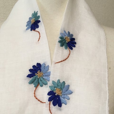 ガーベラビーズ刺繍麻半襟