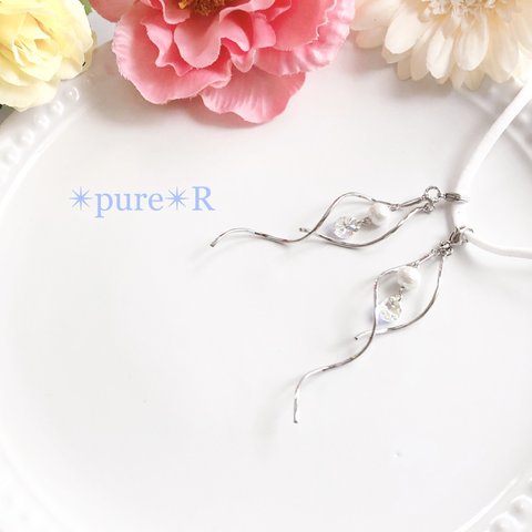 ✴︎pure✴︎R   ピアスみたいなマスクチャーム　クリスタル　ピュア　フォーマル　夏ピアス　ロジウムカラー