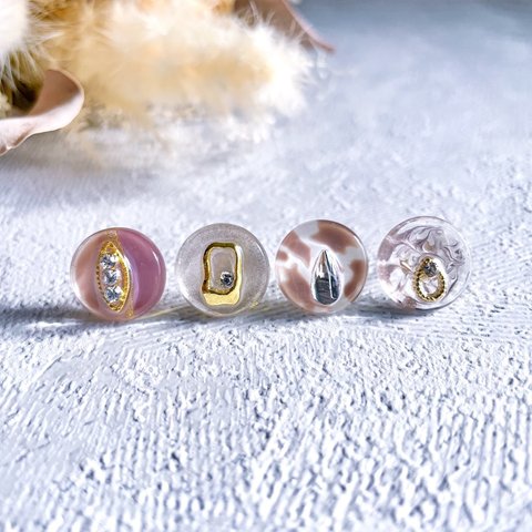 glass flat round 6way button series 《4点セット》