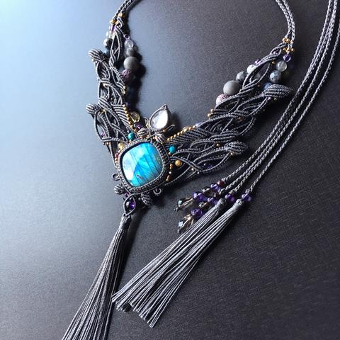 labradorite × white shell / bohemian necklace   #マクラメネックレス#