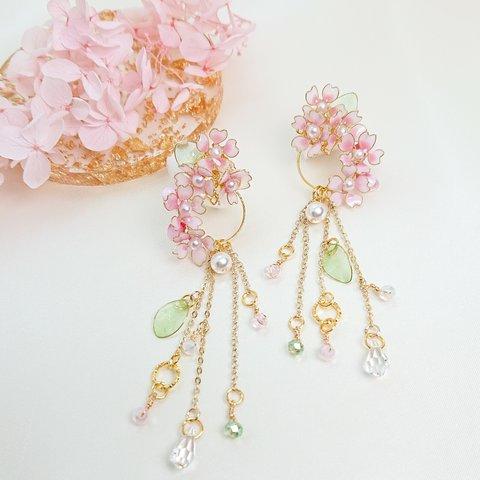 🌸嬉しいオマケ付き🌸 再販×32 浴衣 夏 中国風 桜イヤリング 桜ピアス キレイめ 大人  シンプル  ナチュラル  デート パール 上品 お呼ばれ ギフト