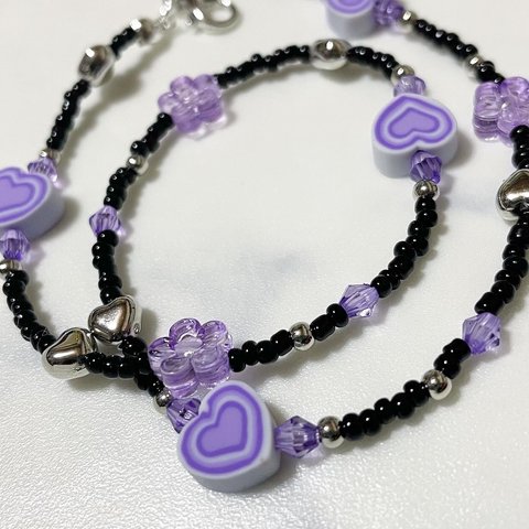 💜ブラック×パープル2連ブレスレット💜