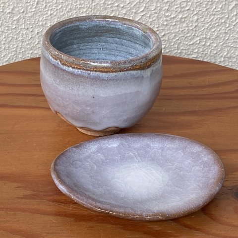 小さな湯呑み茶碗　豆皿セット　　りんかけ貫入