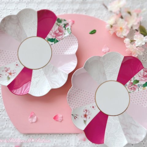 【2点限定】和 モダン 菊皿(ピンク、桜、ひな祭り)(1枚)