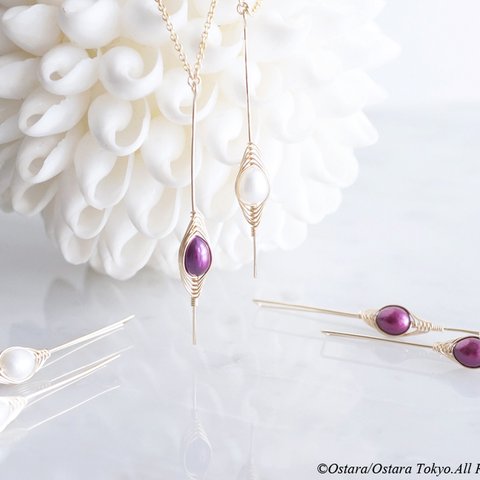 【Tsubomi】14KGF Choker Necklace-Purple Pearl-