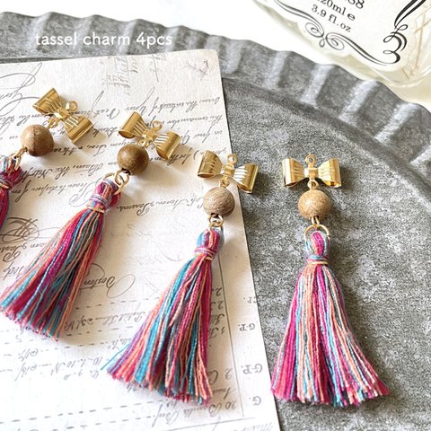 4pcs★charm・ribbon+tassel（リボンタッセルチャーム）