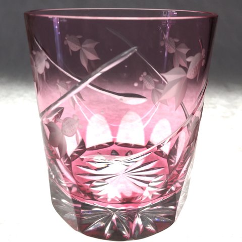 数量限定品　江戸切子　　金赤被(ピンク色)  ロックグラス