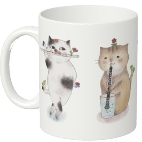 木管楽器ねこ4匹マグカップ【楽器ねこシリーズ】