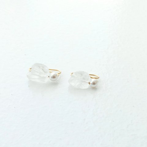 crystal × swarovski pearl : ノンホールピアス(イヤリング)