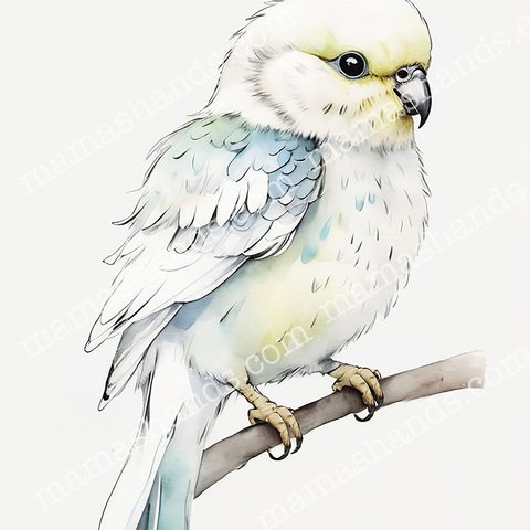 パステルカラーのインコ アニマル 動物 水彩画 イラスト アート（デジタルコンテンツ ダウンロード販売）