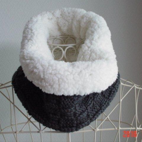 ☆彡暖かっ！ボア付きダミエ風の市松地模様のdarkグリーンのCowl Neck Warmer 