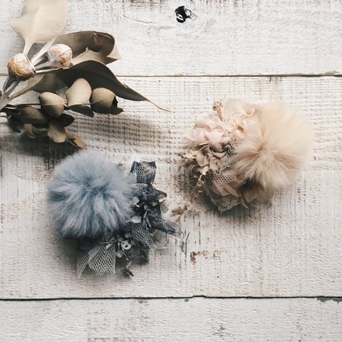 コサージュ・ヘアクリップ【bluegray fur collage】