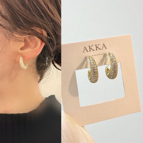 Gold bijou hoop earrings   ゴールド　ビジュー　フープイヤリング　フープピアス　シルバー925  ジルコニア　シンプル　キラキラ　上品　樹脂ピアス　樹脂イヤリング　アレルギー