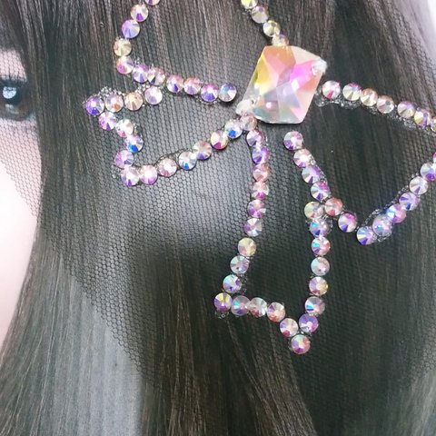 社交ダンスアクセサリー　ヘアアクセサリー　スワロフスキーとビジューリボン