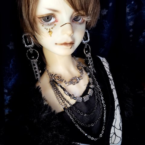 ■ 5連ネックレス Black×Silver ■ SDGr Boy～70㎝ Boyドールサイズ