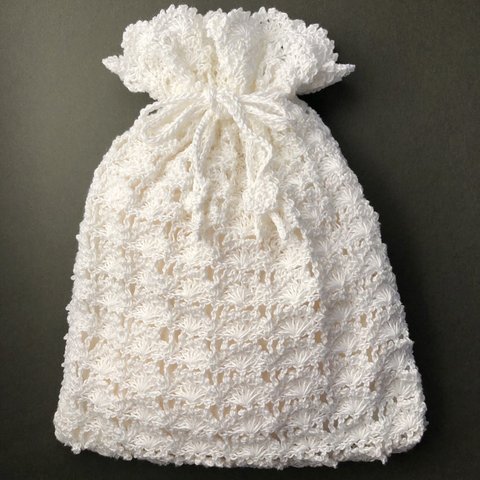 クロッシェレース　【ポーチ】（白Ｌ)月華　　　　　　Crochet lace  【Pouch】 (White L) moon flowers