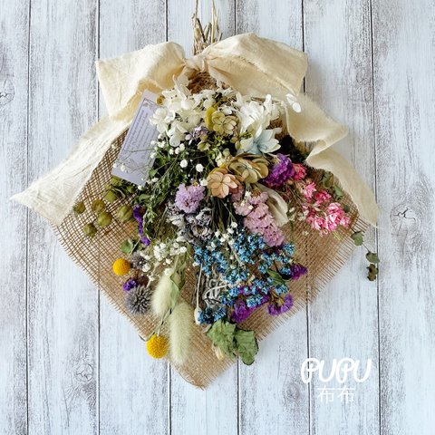 紫陽花スワッグ✳︎ブルー&パープル✳︎ナチュラルスワッグ✳︎ドライフラワースワッグ