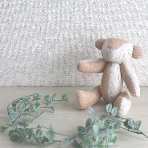 【植物刺繍のテディベア】スズメのテッポウ 時間よとまれ。(きもちくまシリーズ M)