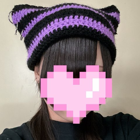 サブカル猫耳ニット帽💜×🖤