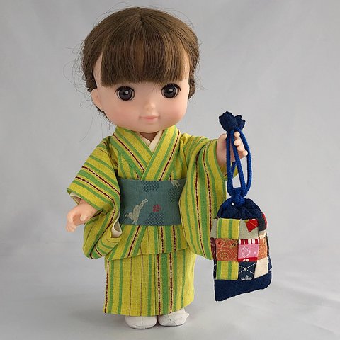 ソランちゃんの和風バッグ。和服地で作りました。裏地付き。