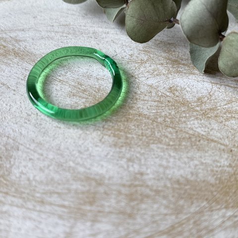 slim glass ring green 約9号