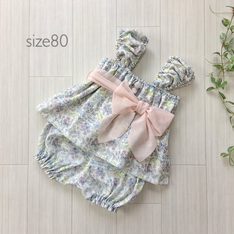 小鳥柄ダブルガーゼのセットアップ◆チュニック&かぼちゃパンツ◆size80